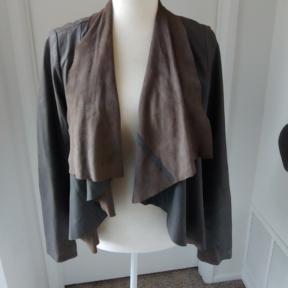 ❤️SOLD❤️Aqua Brown Leather Waterfall Jacket - Picture 2 of 5